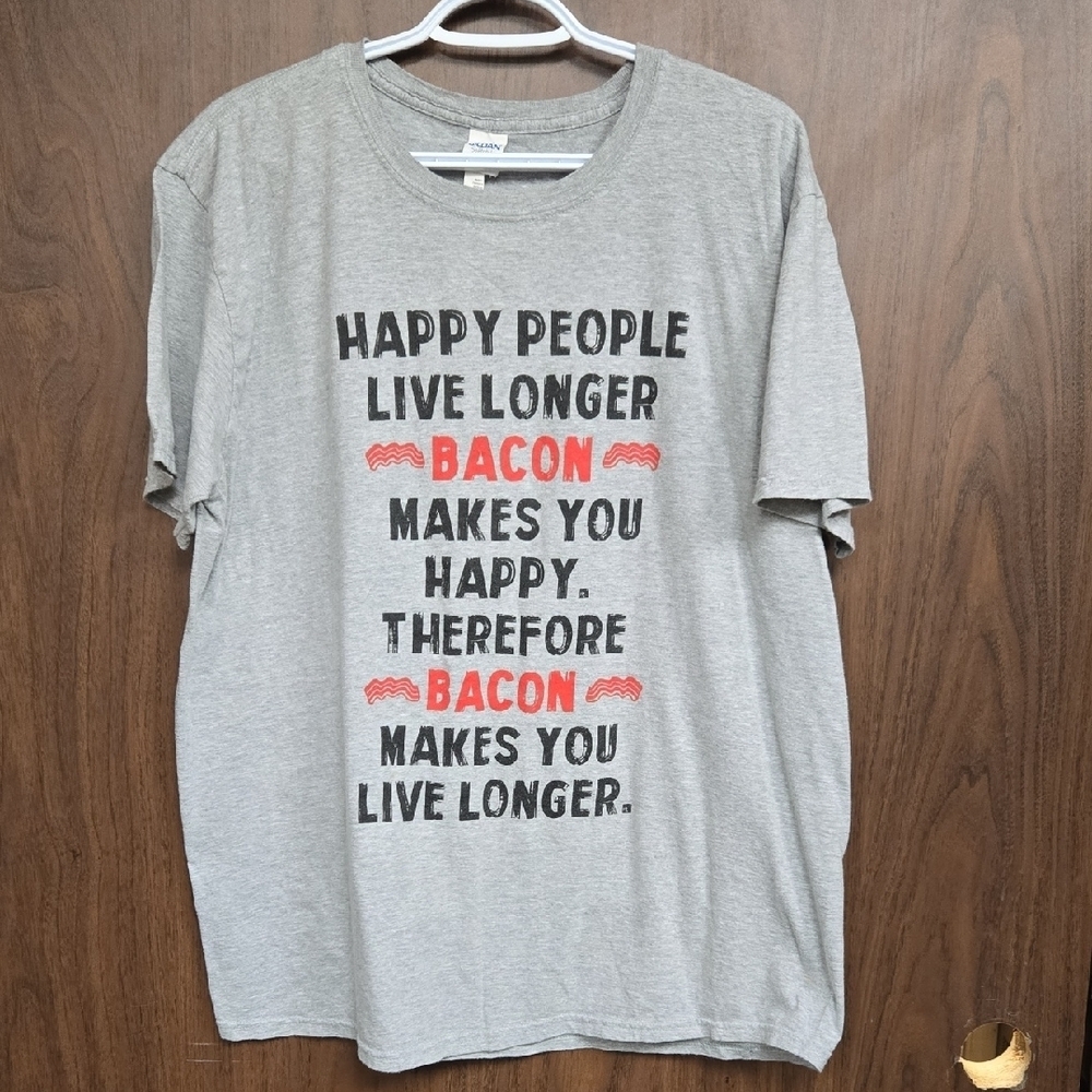 Gildan Size XL Grey Crew Neck Bacon Novelty T-Shirt